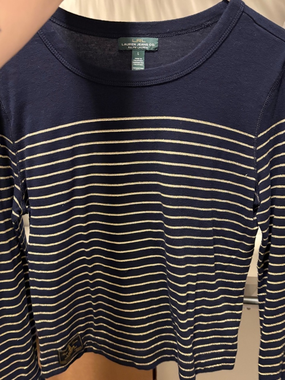 Ralph Lauren Navy and Gold Striped Long Sleeve Shirt